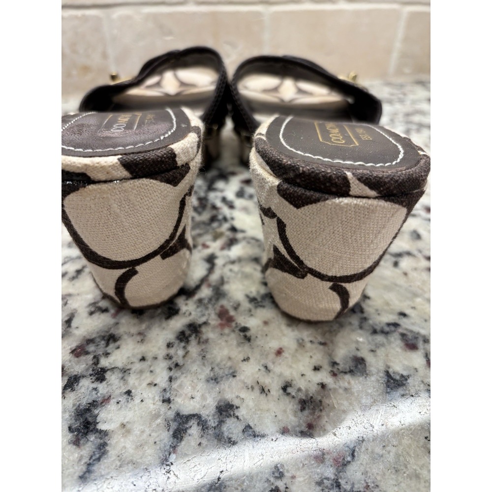 Vintage Y2KCoach Emilie Monogram Wedge Mules Sandals Brown Leather Turlock  6.5M - Picture 4 of 9